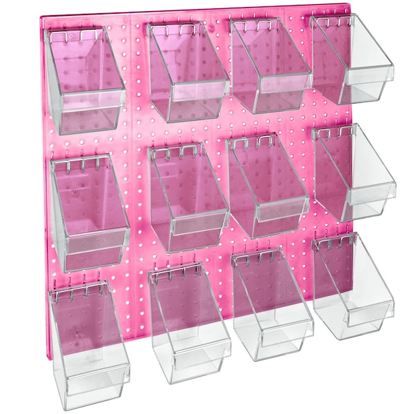 12 Mini Bucket Peg Wall Accessory Organizer Set 24''W x 24''H Pegboard Panel
